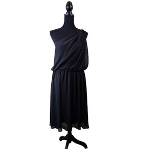 Evan-Picone Dress One Shoulder Black Cocktail Flowy Evening Dress Plus Size 16